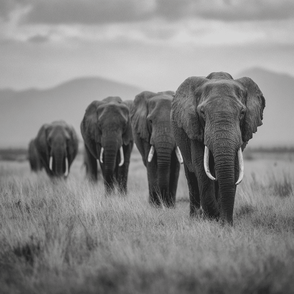elephants-walking-line-black-white
