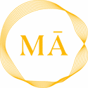Logo of MA Yoga Studio Victoria, featuring a the waveform of the sound MA with the letters ‘MA’ in the center.